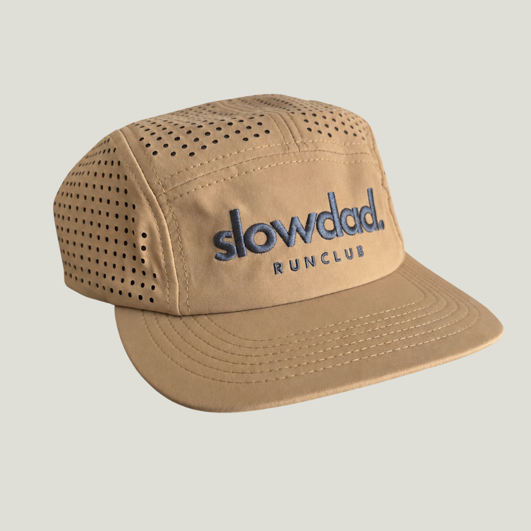 Signature 5 Panel Run Cap V2 - Khaki and Sea Blue