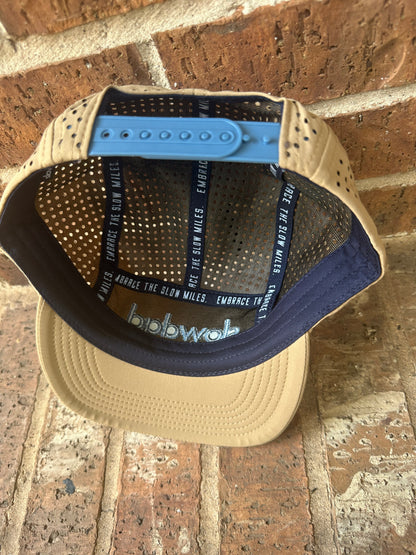 Signature 5 Panel Run Cap V2 - Khaki and Sea Blue