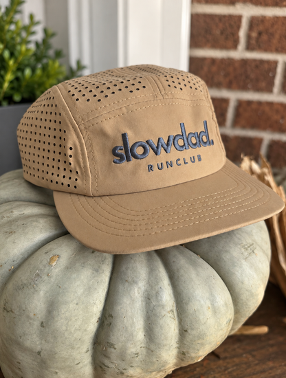 Signature 5 Panel Run Cap V2 - Khaki and Sea Blue